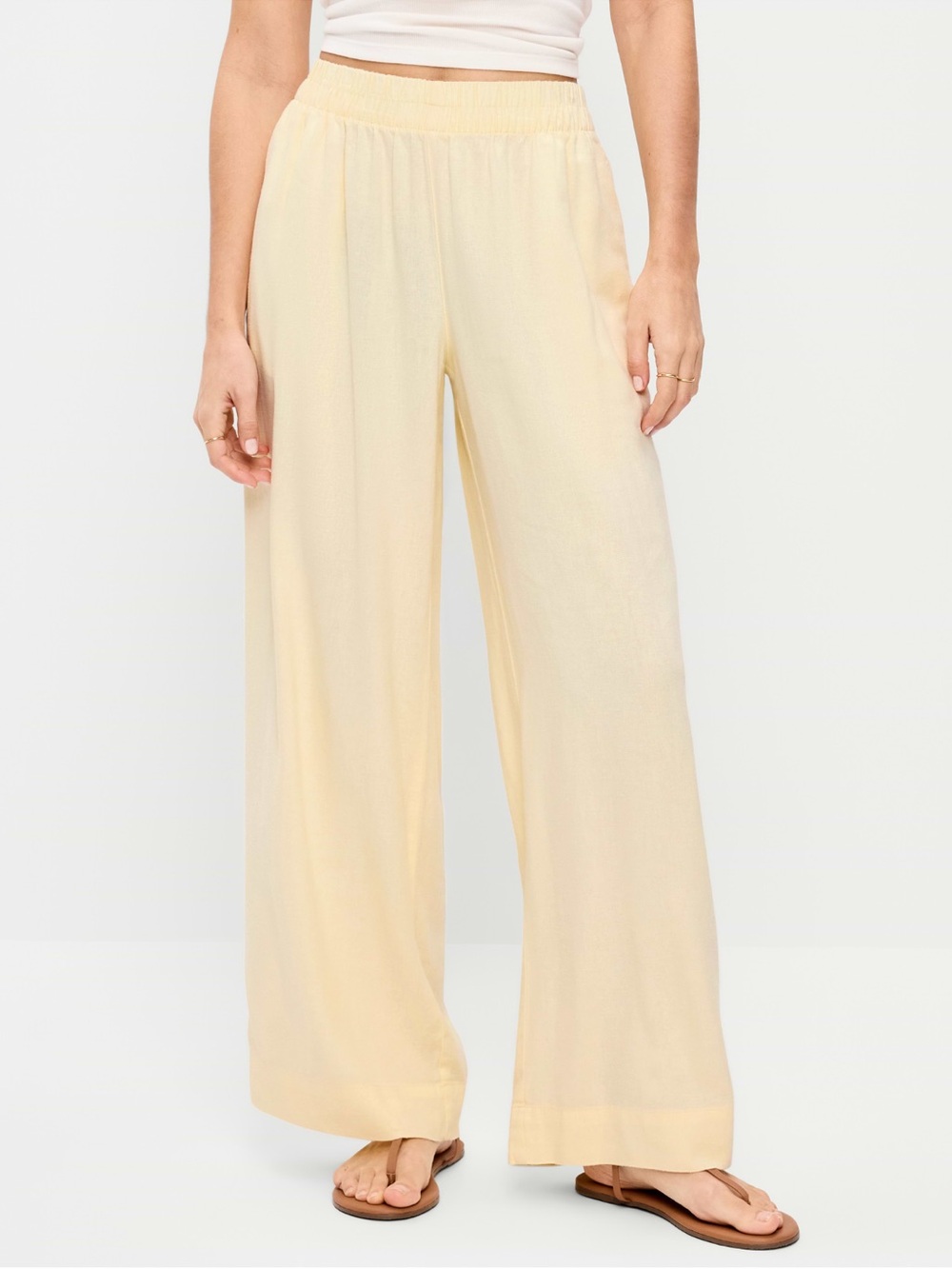 Women's Wide-Leg Elastic Waist Pants in Pale Yellow